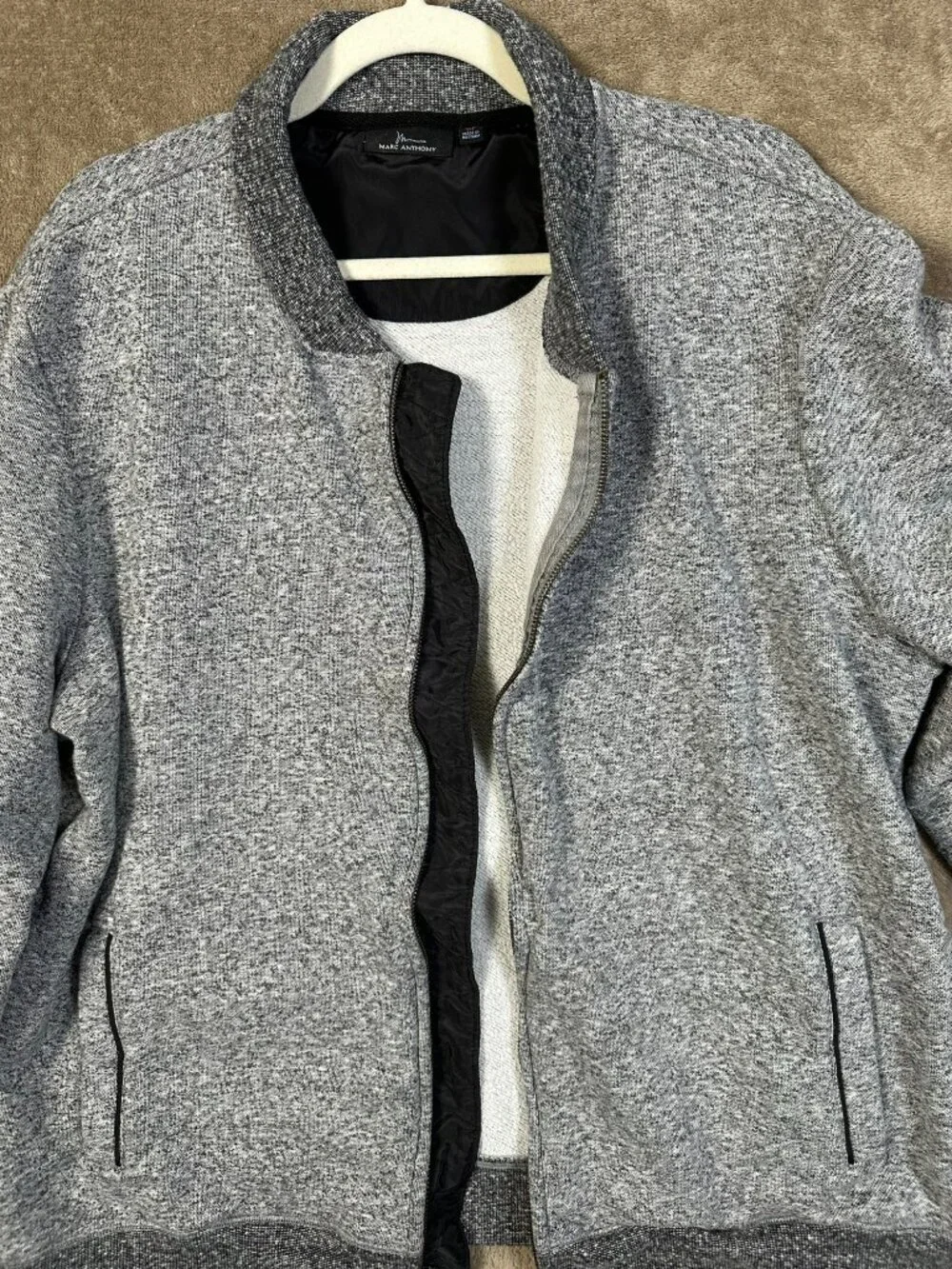 MARC ANTHONY MEN’S XXL BIRCH GRAY FULL ZIP KNIT BOMBER SWEATER JACKET
